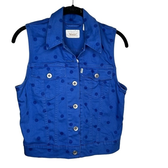 LEVI’S LEVI STRAUSS & CO Small DENIM VEST COTTON BLUE POLKADOT - Picture 1 of 4
